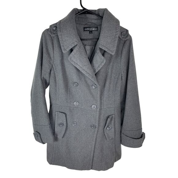 Ambiance Apparel Womens Gray Peacoat L Double-Breasted Button Closure Size L - Picture 1 of 5